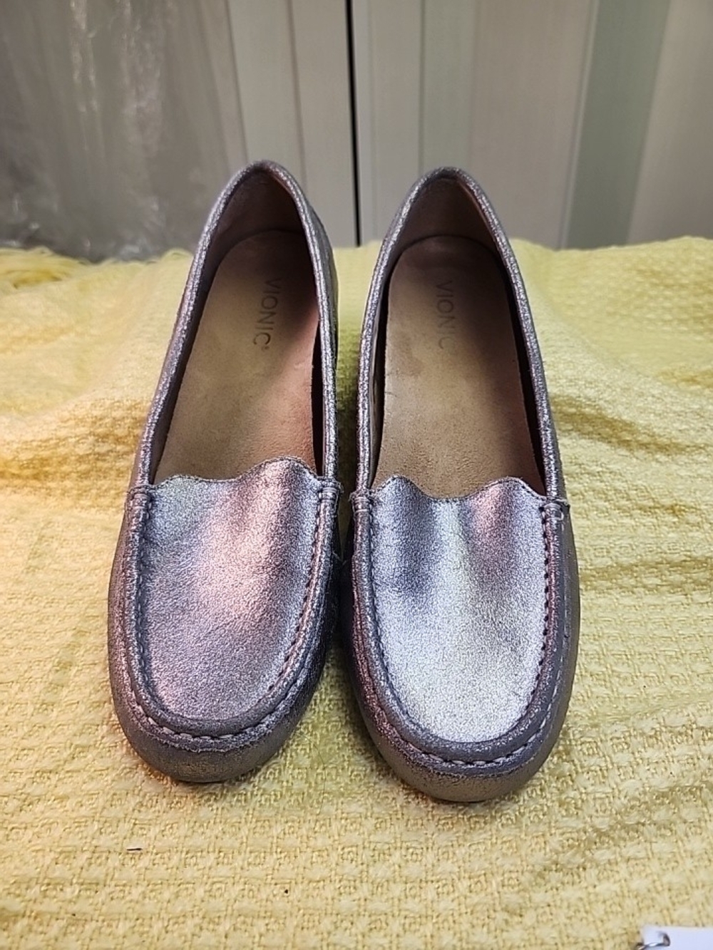 Vionic Women's Metallic Silver Slip-On Loafers